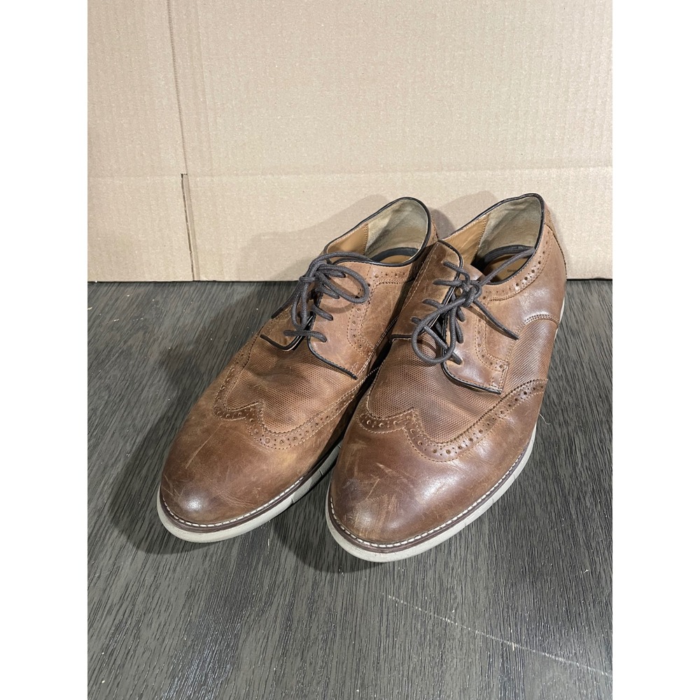 Johnston & Murphy Mens 11W Brown Oxford Wingtip Leather Dress Shoes 20-4920